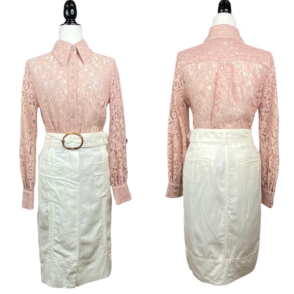 Halogen x Atlantic-Pacific Nordstrom Women’s Blush Pink Sheer Floral Lace Blouse - Picture 13 of 15